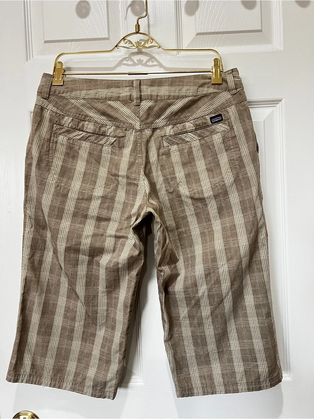 Patagonia Organic Cotton Plaid Bermuda Shorts Size 8 Plaid Tan Brown